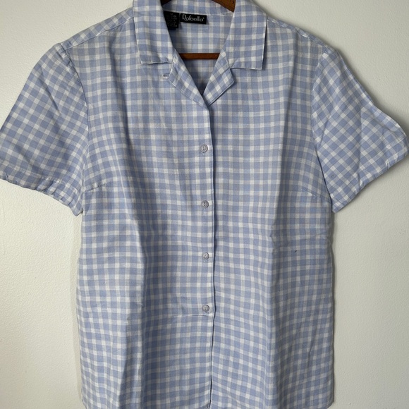 Vintage Gingham Linen Periwinkle Buttondown Shirt - Picture 8 of 8
